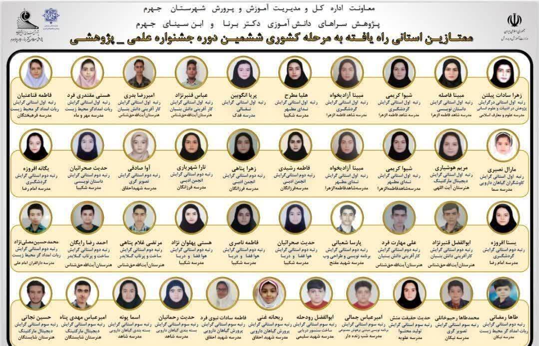 درخشش دانش‌آموزان جهرمی بر قله علمی کشور و استان