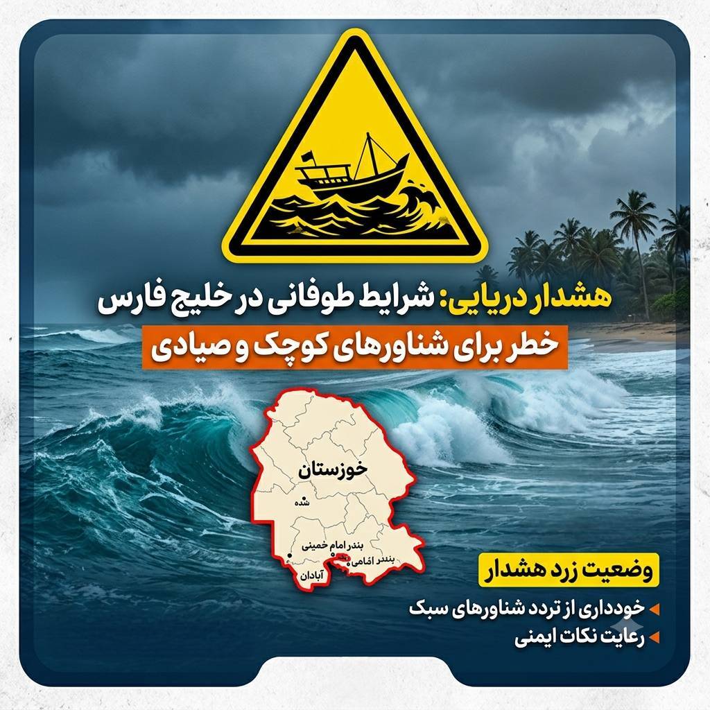 صدور هشدار دریایی برای سواحل خوزستان از چهارشنبه صدور هشدار دریایی برای سواحل خوزستان از چهارشنبه