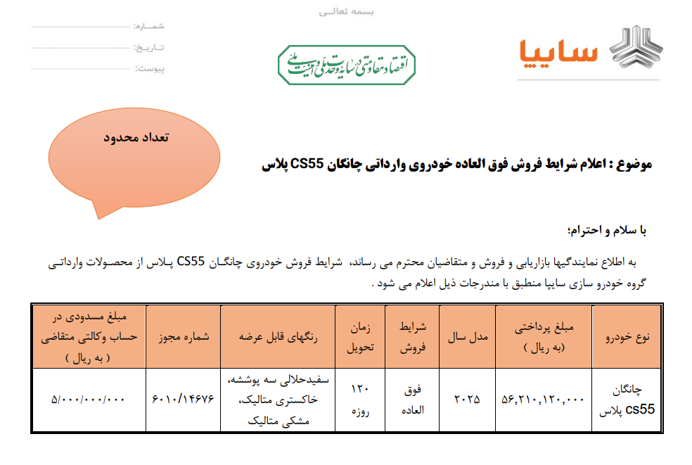 فروش فوق‌العاده خودروی چانگان وارداتی با افزایش قیمت ۲ برابری